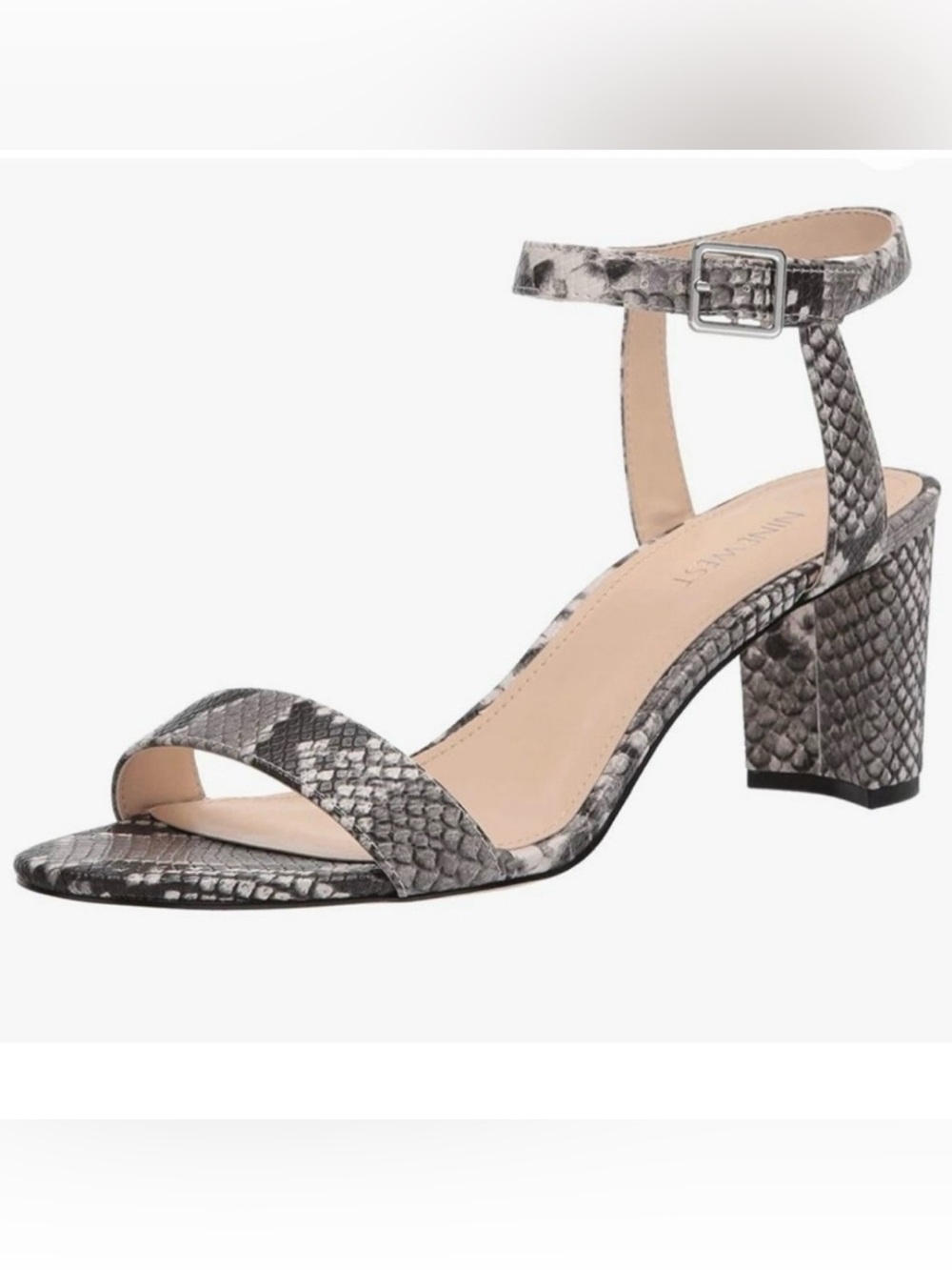 Nine West Pixel Snake-Print Ankle Strap Block Heel Sandal - Gray